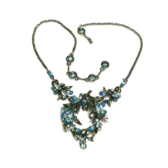 VINTAGE Necklace Signed HOLLYCRAFT 1953 BLUE Rhinestone Vtg Costume Jewelry JA14 - Picture 5 of 8